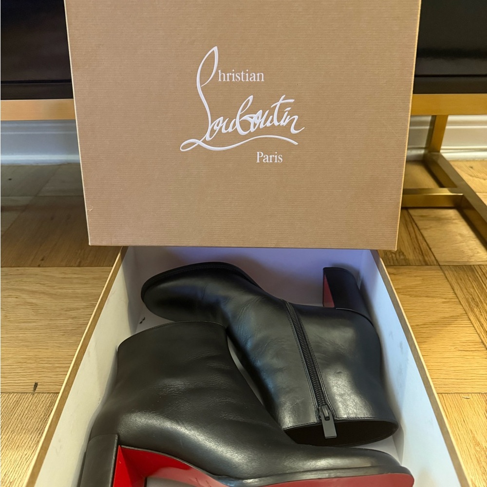 Christian Louboutin Black Heeled Boots with Red Soles